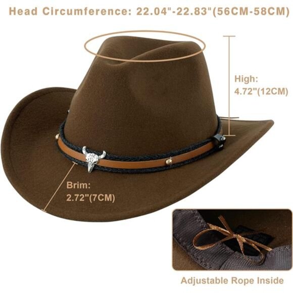 Unisex Western Cowboy Hat Faux Fur Felt Cowgirl Hats American Fedora Hats main image 5